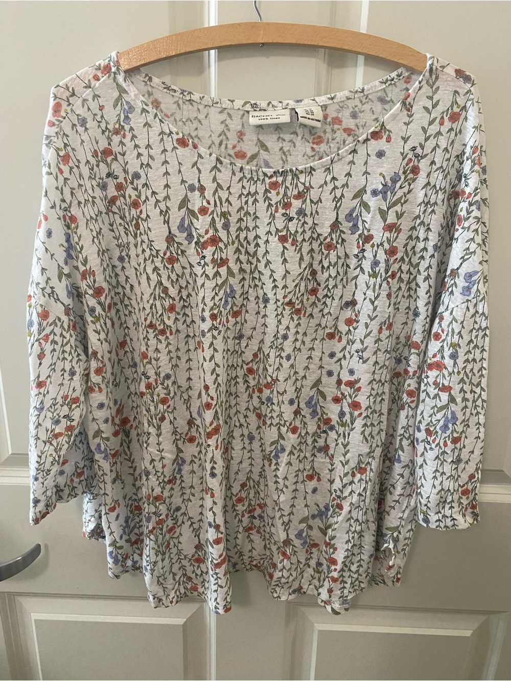 Rachel Zoe %100 Linen Floral Vine Print White Women's Lightweight Casual Top